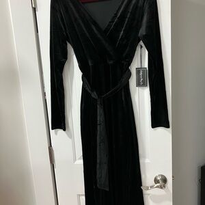 California Bay Co. Black Velvet Dress Wrap look NWT